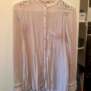 Free People Textured Lace Top in Cream